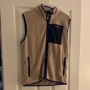 Vineyard Vines Tan and Navy Fleece Vest